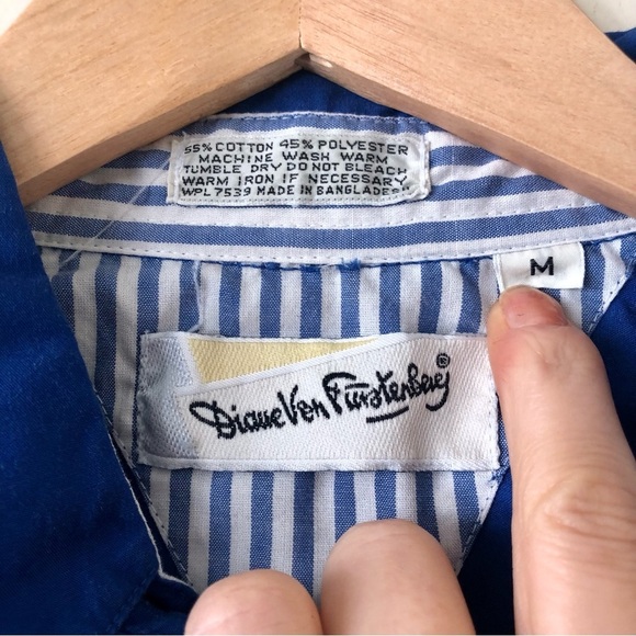 DVF Diane Von Furstenburg Bright Blue Button Down Collared Shirt Size Medium - Picture 4 of 6